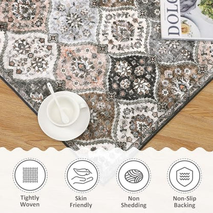 ROYHOME Runner Rug Washable Moroccan Trellis Hallway Runner Rug Entryway Rug 2' x 6' - color: Grey/Taupe, size: 2' x 6'