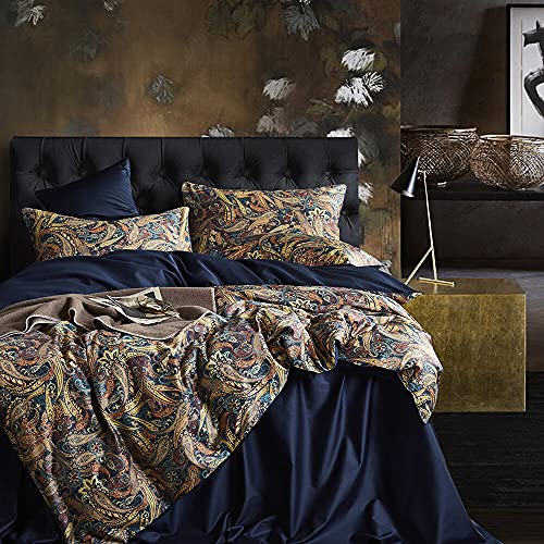 Cupocupa Duvet Cover Queen Size Set Boho Floral Pattern Duvet Cover Queen for Queen Size Bed Vintage Soft Bedding Leaf Print Paisley Duvet with Pillowcases - color: Gold Paisly Pattern, size: Queen