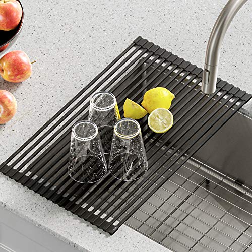 Kraus Multipurpose Over-Sink Roll-Up Dish Drying Rack, Colander and Trivet in Dark Grey, KRM-10DG - color: Dark Grey, size: 21 Inch - Regular Sink, style: Drying Rack