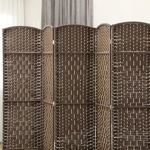 HOMCOM 6 Panel Room Divider 6 Ft Privacy Screen Hand-Woven Brown | Folding PP Wall Partition, Pine Wood Frame, Freestanding Room Separator, Bedroom Home Office, No Assembly - color: Brown, size: 6 Panel