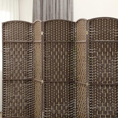 HOMCOM 6 Panel Room Divider 6 Ft Privacy Screen Hand-Woven Brown | Folding PP Wall Partition, Pine Wood Frame, Freestanding Room Separator, Bedroom Home Office, No Assembly - color: Brown, size: 6 Panel