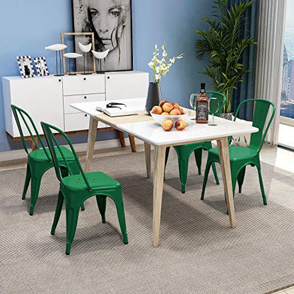 Devoko Metal Indoor-Outdoor Chairs - Distressed Style Kitchen Dining Set of 4 Stackable Side Chairs with Back (Green) - color: Green