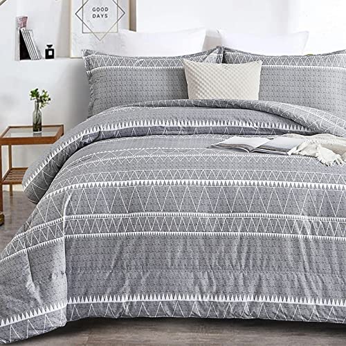 WONGS BEDDING Grey Comforter Set Twin, Reversible Gray Boho Down Alternative Comforter Set for All Season - 2 Pieces (1 Comforter + 1 Pillowcase), Microfiber Bedding Filling Duvet Set 68"x86" - color: Gray, size: Twin