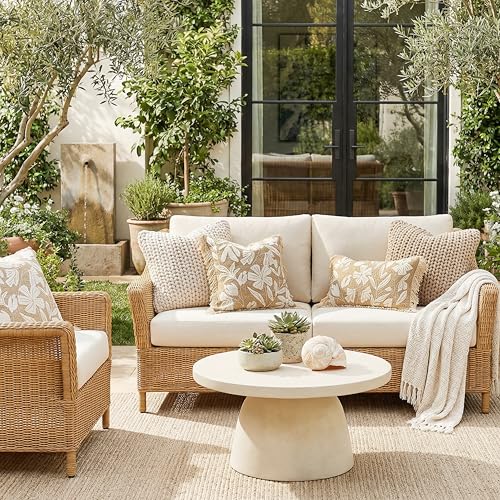 Lumbar Pillow Cover 12x20 Inch Indoor Outdoor, Jute Inspired Floral Tufted Decorative Accent Pillow Case for Patio Couch Sofa Living Room, Cover Only - color: Jute Inspired, size: 20" x 12" (Pack of 1)