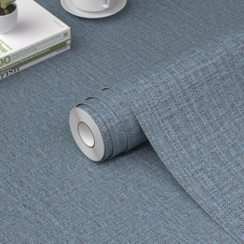WADILE Grasscloth Peel and Stick Wallpaper 15.7in x 78.7in Navy Blue | Textured contact paper, Faux linen, Vinyl material, Cabinets, Self adhesive - color: Navy Blue, size: 15.7" x 78.7"