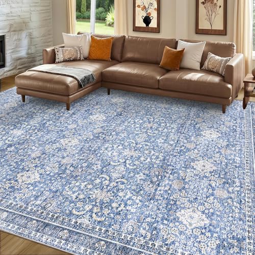 Sasttie 8x10 Area Rugs, Ultra-Soft Washable Rug for Living Room, Blue | 8 by 10 Thin Carpet for Apartment & Bedroom, Low-Pile Faux Cashmere, Non-Slip Backing, Skin-Friendly, Stain Resistant - color: Blue, size: 8' x 10' (Rectangular)