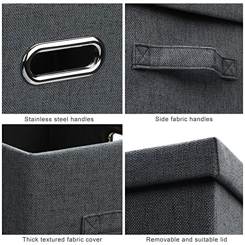 Graciadeco Medium 15" 21 Quart Collapsible Stackable Storage Bins with Lids, 3 Packs Dark Grey Foldable Fabric Closet Boxes Heavy-duty Linen Cube Baskets Container for Bedroom Office (15 x 11 x 8) | 21 Quart 3 Pack Dark Gray Collapsible Stackable Linen Fa