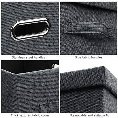 Graciadeco Medium 15" 21 Quart Collapsible Stackable Storage Bins with Lids, 3 Packs Dark Grey Foldable Fabric Closet Boxes Heavy-duty Linen Cube Baskets Container for Bedroom Office (15 x 11 x 8) | 21 Quart 3 Pack Dark Gray Collapsible Stackable Linen Fa