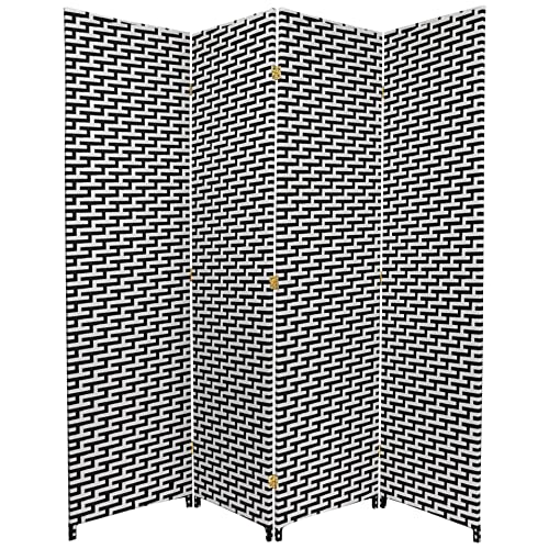 Red Lantern 6 ft. Tall Woven Fiber Room Divider - Black/White - 4 Panel - color: Black/White, size: 4 Panel