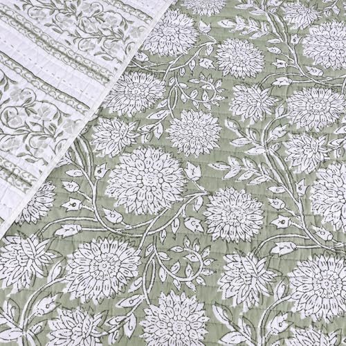 Levtex Home Adare Sage Quilted Throw - (50x60in.) - Floral - Sage White - Reversible - Cotton - color: Sage