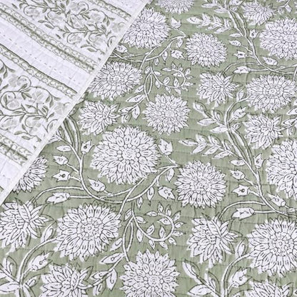Levtex Home Adare Sage Quilted Throw - (50x60in.) - Floral - Sage White - Reversible - Cotton - color: Sage