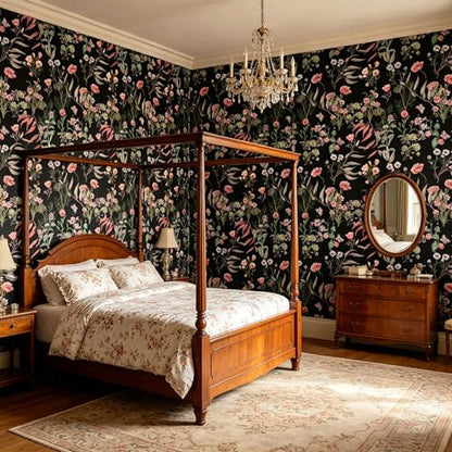 Black Flowers Peel and Stick self Adhesive Wallpaper Floral | 96''x32'' - color: X16, size: 32" x 96"