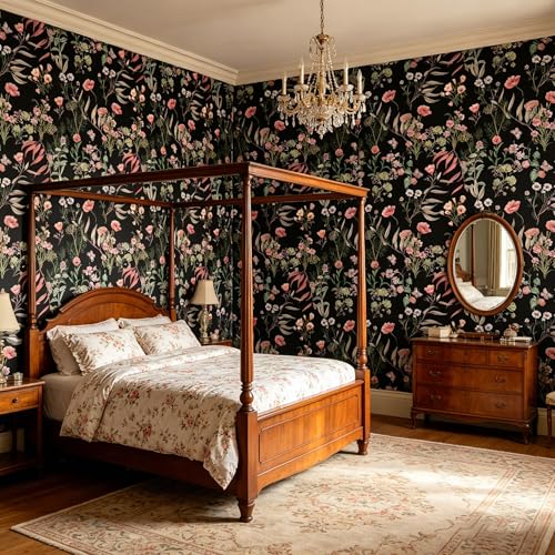 Black Flowers Peel and Stick self Adhesive Wallpaper Floral | 96''x32'' - color: X16, size: 32" x 96"