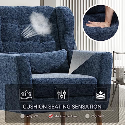 Modern Accent Chair, Upholstered Armchair with Pillow, Fabric Single Sofa Chair with Lounge Seat and Wood Legs Accent Chair for Living Room Bedroom Small Spaces (Dark Blue) - color: Dark Blue, size: Set of 1