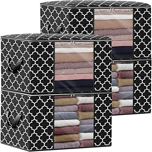 Storage Bags 100L 4Pack Clothes Organization and Storage Containers | Large Blanketfor Bedding, Comforters, Foldable Organizer with Reinforced Handle, Clear Window, Sturdy Zippers, Black - color: Black, size: 4 x 100L