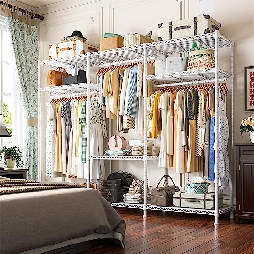 Raybee Clothes Rack Heavy Duty Load 795LBS Adjustable Clothing Racks for Hanging Clothes Garment Rack, 56" W X16 D X 75.5" H White - color: White, size: 56" W x 16" D x 75.5" H