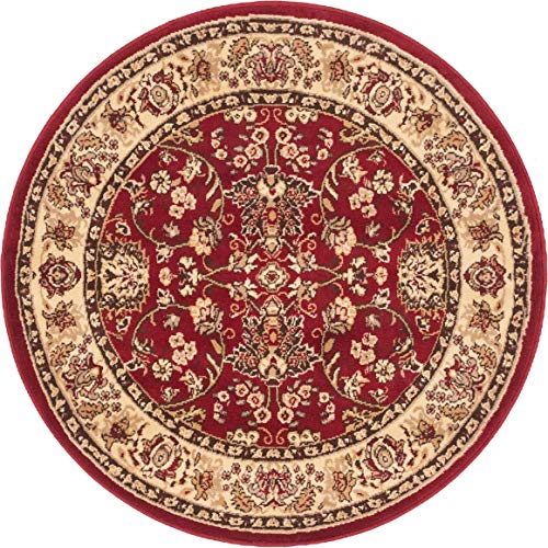 Unique Loom Sialk Hill Collection Area Rug - Washington (4' 1" Round, Burgundy/ Cream) - color: Burgundy/Cream, size: 4'1" (Round)