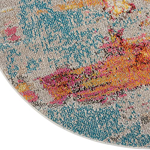 Nourison Home Celestial Sealife 5'3" x Round Area Rug - Easy Clean, Non Shedding, Bed Room, Living Room, Dining Room, Kitchen (5' x Round) - color: Sealife, size: 5'3" (Round)