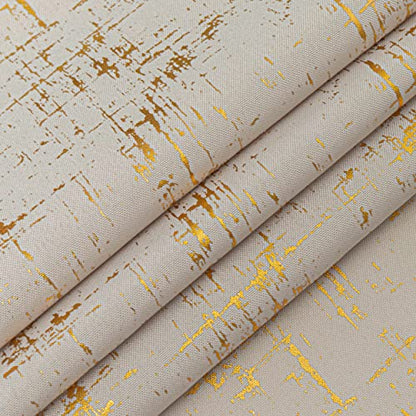 Taisier Home Gold Foil Print Linen Textured Curtains Geometric Dots Pattern Design Curtains for Nursery Toy Room Thermal Insulated Window Treatment 2 Panels 54" L,Beige and Gold Drapes Print - color: Greyish Beige/Gold, size: 52"W x 54"L (Pack of 2)