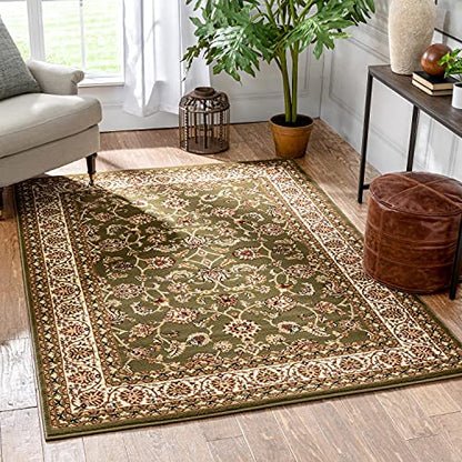 Well Woven Barclay Collection Sarouk Green 4x5 Area Rug - for Entryways, Small Bedrooms, Living Rooms - color: Green, size: 3'11" x 5'3" (Rectangular)
