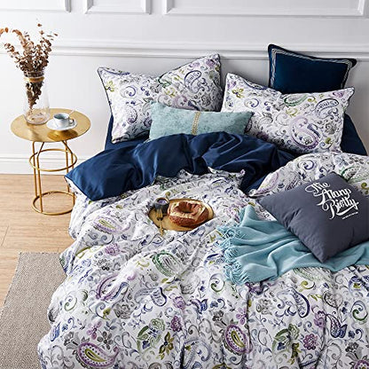 Cupocupa Duvet Cover Set, Queen, Microfiber, White Paisley Pattern, Boho Floral, 3 Pieces - color: White Paisly Pattern, size: Queen