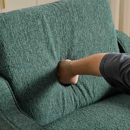 VINGLI Upholstered Chenille Accent Chair for Living Room, Bedroom, Mid-Century Modern Arm Chair Comfy Reading Chair with Scooped Arms (1, Dark Green) - color: Dark Green
