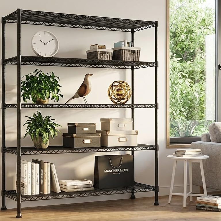 REIBII 5-Tier Storage Shelves, Space Saving&1000LBS Heavy Duty for Garage | Powder Coated Waterproof, Tool-Free, 45.8" W Freestanding Shelving, Rust-resistant Storage Shelves, Anti-Tipping, Adjustable - size: 5 Tier, 45.8" W x 71" H x 17.2" D