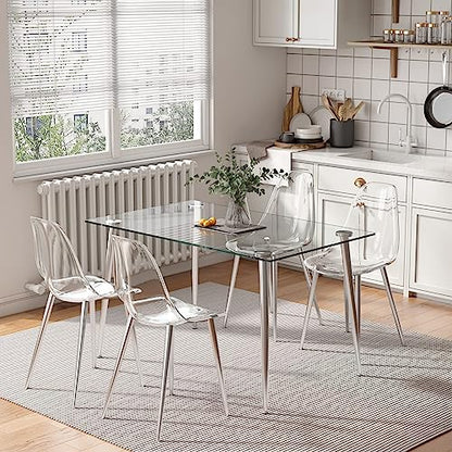 Baysitone Clear Dining Chairs Set of 8, Modern Kitchen Chairs with Transparent Seat, Acrylic Accent Side Chairs with Plating Metal Legs for Dining Room, Kitchen, Living Room with Silver - color: Silver, size: Set of 8