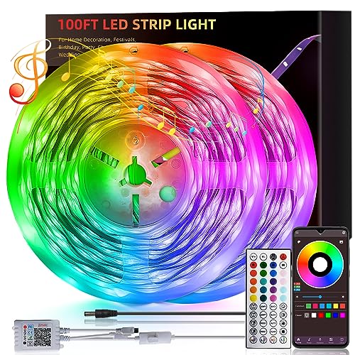 130ft Led Lights For Bedroom (2 Rolls of 65ft), Led Strip Lights Music Sync Color Changing, Led Light Strip With Remote & App Control Rgb Strip, Led Lights For Room Dorm Home Classroom Ceiling Decor - style: B-130ft