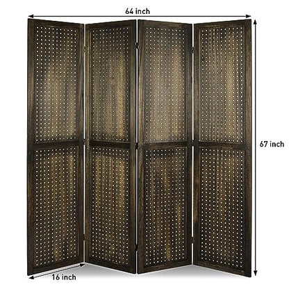 4 Panel Pegboard Room Divider | Folding Freestanding Display Screen, Privacy Partition for Retail, Craft Shows, Home Office, and Exhibition Use Dark Brown - color: Dark Brown-4 Panel, size: 4 Panel