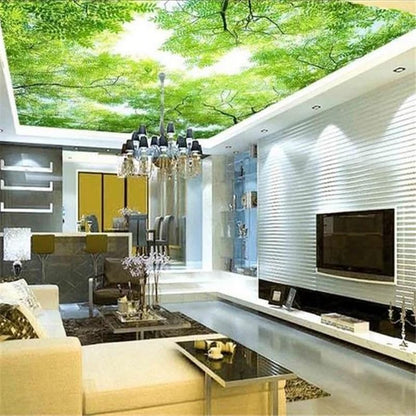 Custom Ceiling Wallpaper 3D Murals Sky Tree Zenith Mural | Clouds Mural Ceiling Non Peel and Stick Wallpaper, Size Silk Fabric 172" W x 120" H - color: Mural 09, size: 172" x 120"