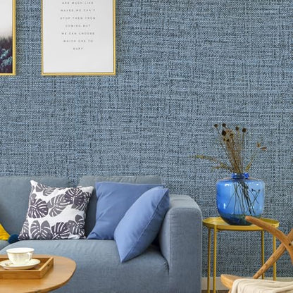Blue Gray Grasscloth Peel and Stick Wallpaper 17.3"x120" Faux Linen Textured Contact Paper Removable Self Adhesive Vinyl Wallpaper for Bedroom Bathroom Kitchen Cabinets - color: Blue/Gray, size: 17.3" x 120"