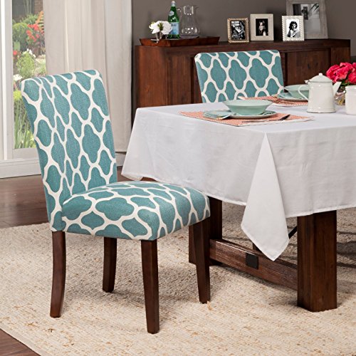 HomePop Parsons Classic Upholstered Accent Dining Chair, Set of 2, Teal and Cream Geometric - color: Teal and Cream, style: Pack of 2