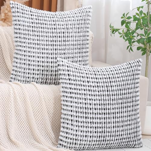 LUOYEHK Boho Throw Pillow Covers 26x26 Inch Set of 2 Chenille Tufted Pillowcase Farmhouse Neutral Cushion Covers for Couch Sofa Bed Living Room, Black Gray - color: Black Gray, size: 26" x 26" (Pack of 2)