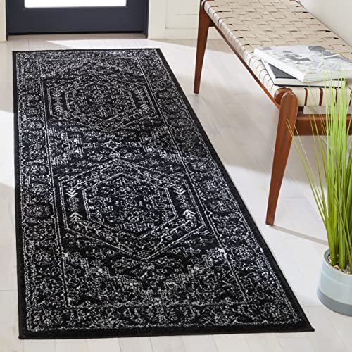 SAFAVIEH Adirondack Collection Runner Rug - 2'6" x 8', Black & Ivory, Oriental Medallion Design, Non-Shedding & Easy to Clean, Ideal for Ideal for Hallway, Foyer, Kitchen, Entryway, Bedroom (ADR108Z) - color: Black/Ivory, size: 2'6" x 8' (Runner)