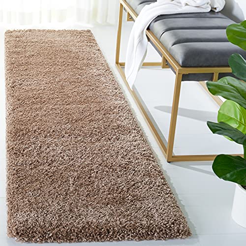SAFAVIEH Milan Shag Collection Runner Rug - 2' x 10', Dark Beige, Solid Design, Non-Shedding & Easy to Clean, Plush Thick Pile, Ideal for Hallway, Foyer, Bedroom (SG180-1414) - color: Dark Beige, size: 2' x 10' (Runner)