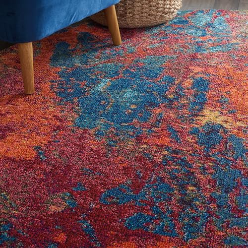 Nourison Home Celestial Atlantic 7’10” x Round Area Rug - Easy Clean, Non Shedding, Bed Room, Living Room, Dining Room, Kitchen (8' x Round) - color: Atlantic, size: 7'10" (Round)