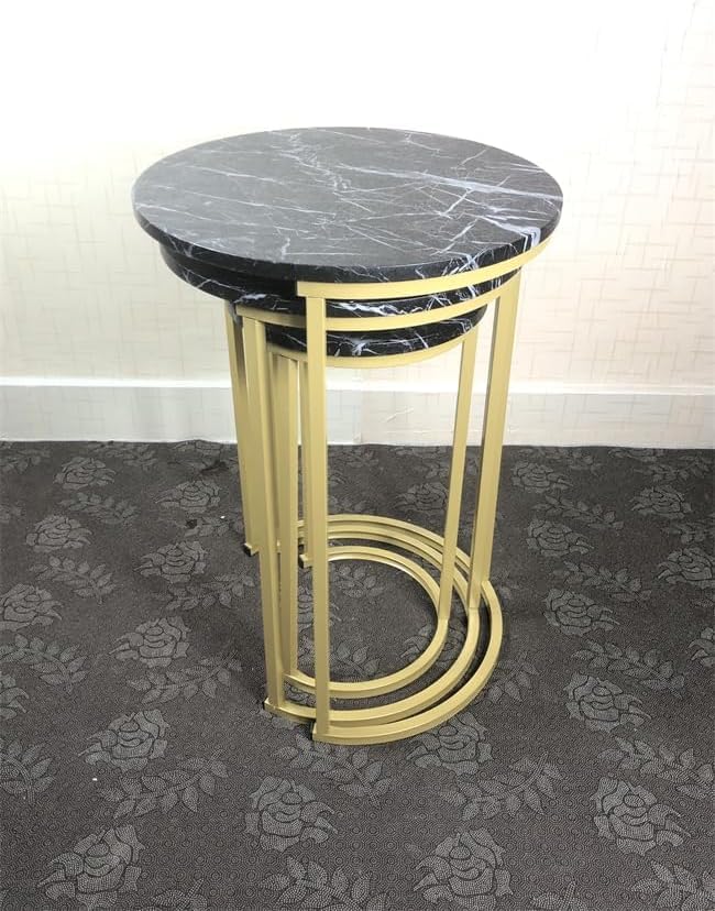 HYGRAD BUILT TO SURVIVE Set of 3 Round Wooden/Steel Nesting Side Stacking Sofa Side Coffee Tables, Small Space Coffee Tea Table for Hallway Living Room Bedroom, Home, Office (Black/Gold) - color: Black/Gold