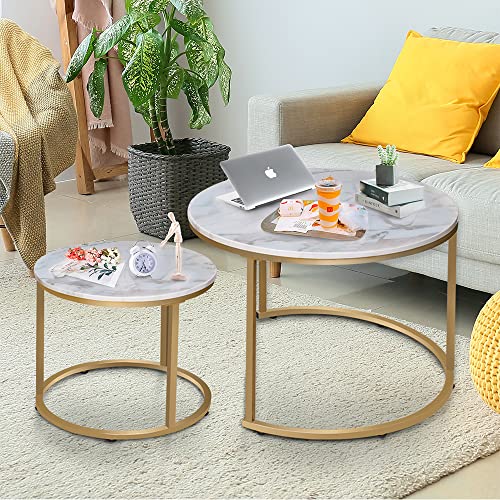 Nesting Coffee Table Faux White Marble for Small Place 2 Sets Modern Furniture Living Room Sets End Side Table Night Stand for Bed Room Dining Room - color: White Marble