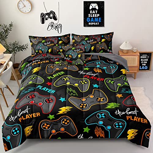 5 Pieces Gaming Bedding Set Twin Size for Boys Gamer Comforter Set for Boys Girls Kids Teens 5 Piece Bed in A Bag Video Game Bedding for Gamer Room Decorative Twin25 - color: Color Mixed, size: Twin