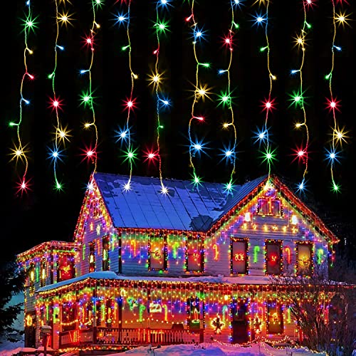 kemooie 400 LED Outdoor Curtain Lights, 26.2FT x 3.3FT Connectable 8 Lighting Modes for Christmas Decorations Bedroom Wall Party Garden Decorations (Multicolor) - color: Multicolor