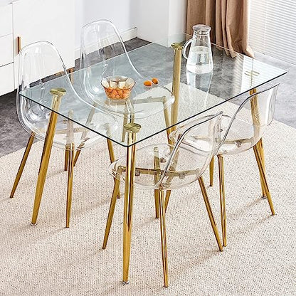 Baysitone Clear Dining Chairs Set of 4, Modern Kitchen Chairs with Transparent Seat, Acrylic Accent Side Chairs with Plating Metal Legs for Dining Room, Kitchen, Living Room with Gold - color: Golden, size: Set of 4