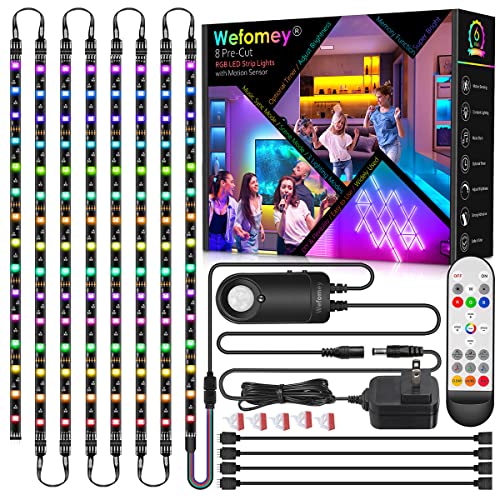 8 PCS RGB Under Cabinet Lighting Kit, 12v Motion Sensor LED Light Strip with Remote, ETL Listed Power Adapter, Music Sync Color Changing Led Lights for Shelves, Cabinet, Counter, Bookcase, 13ft - color: RGBW