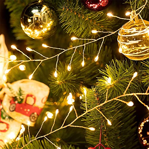 Fairy Lights Plug in, 33FT 300 LED for Christmas Decorations | Plug in Firecracker Lights with Remote, Warm White Indoor Cluster Starry Light for Bedroom Window Wedding Christmas Tree - size: 33FT 300 LED