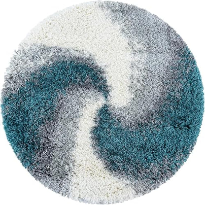 Rugs.com - Soft Touch Shag Rug – 3 Ft Round Turquoise Stain-Resistant Shag Rug – Plush Swirl Pattern for Bedrooms, Nurseries, and Cozy Nooks - color: Turquoise, size: 3' (Round)