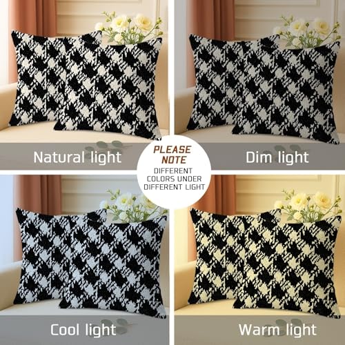 Houndstooth Throw Pillow Covers Set of 2, Modern Contemporary Geometric Abstract None Black Soft Velvet Washable Square Pillow Cases for Home Living Room Bedroom Dorm Couch Decor 16x16 Inch - size: 16" x 16" (Pack of 2)