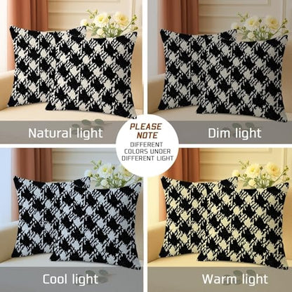 Houndstooth Throw Pillow Covers Set of 2, Modern Contemporary Geometric Abstract None Black Soft Velvet Washable Square Pillow Cases for Home Living Room Bedroom Dorm Couch Decor 16x16 Inch - size: 16" x 16" (Pack of 2)