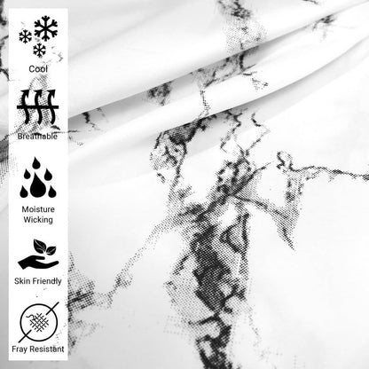 Pizuna 100% Cotton Marble Print Full Duvet Cover Set 400TC White | Long Staple Combed Cotton Sateen Weave 3 Piece Queen Comforter Cover Set Luxurious Breathable Cooling Bedding Set - color: 04 Marble White, size: Full