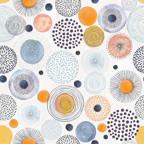 Peel and Stick Wallpaper Boho Yellow Grey Geometric Wallpaper | Removable Boho Wall Paper Self Adhesive Circle Contact Paper for Countertops Abstract Vinyl Wrap for Kitchen Backsplash Liner - color: Yellow, size: 17.5" x 118"