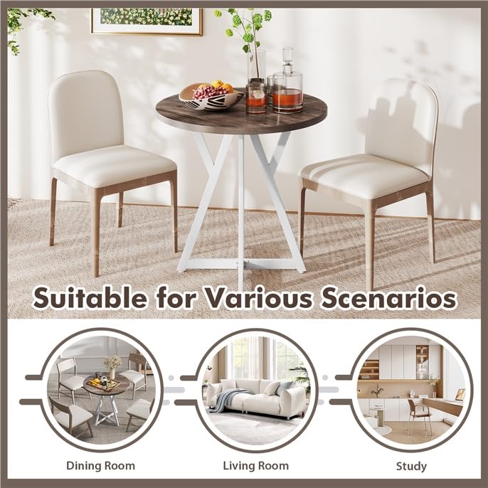 Small Dining Table, 31.5" Round Kitchen Table for 2 with X-Shaped Metal Pedestal Base, Wooden Dining Room Table for Small Spaces, Cafe, Apartment, Living Room, Office (Oak Grey+White)